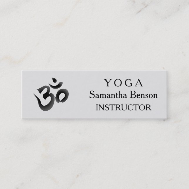 Elegant Black and White OM Symbol Yoga Instructor Mini Business Card (Front)