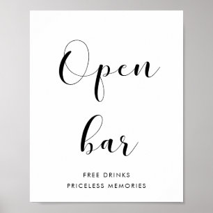 Elegant black and white Open bar wedding sign