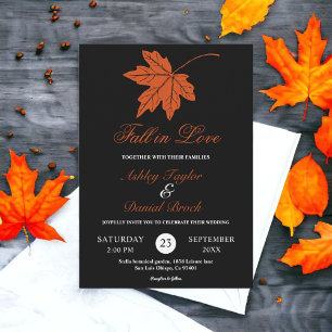 Elegant Black And White Orange Fall Floral Wedding Invitation