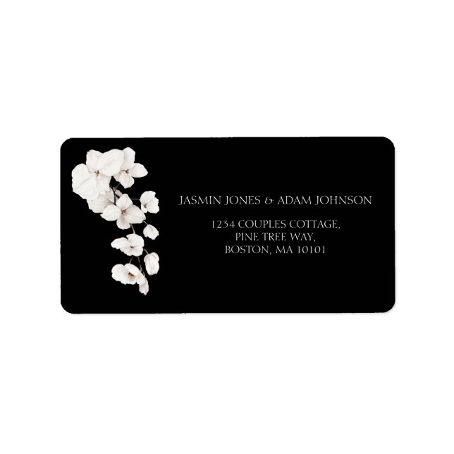 Elegant Black and White Orchid Wedding Label (Front)