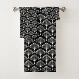 Elegant black and white ornament in art Deco style Bath Towel Set
