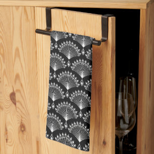 Elegant black and white ornament in art Deco style Tea Towel