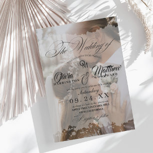 Elegant Black and white Overlay 2 Photo Wedding Invitation