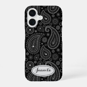 Elegant Black and White Paisley – Retro Eastern iPhone 16 Case