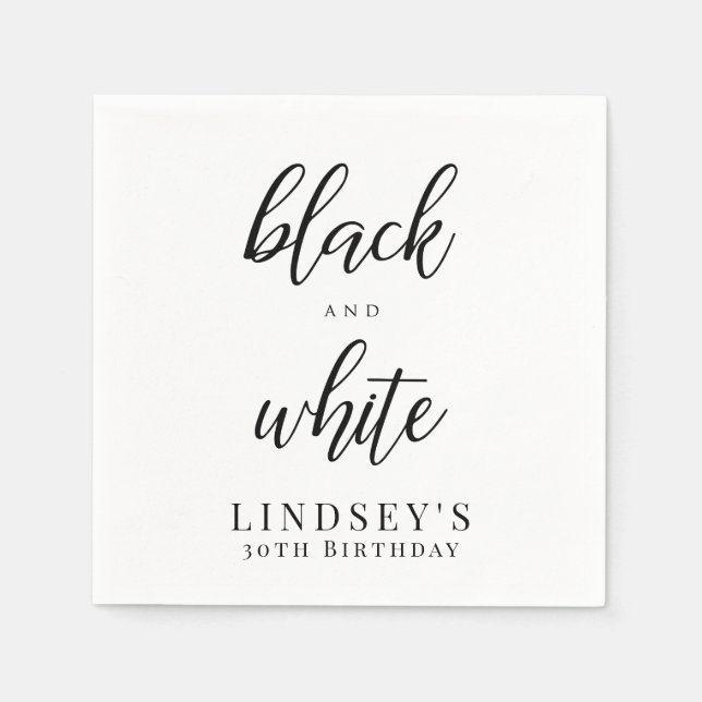 Elegant Black and White Party Napkin (Front)