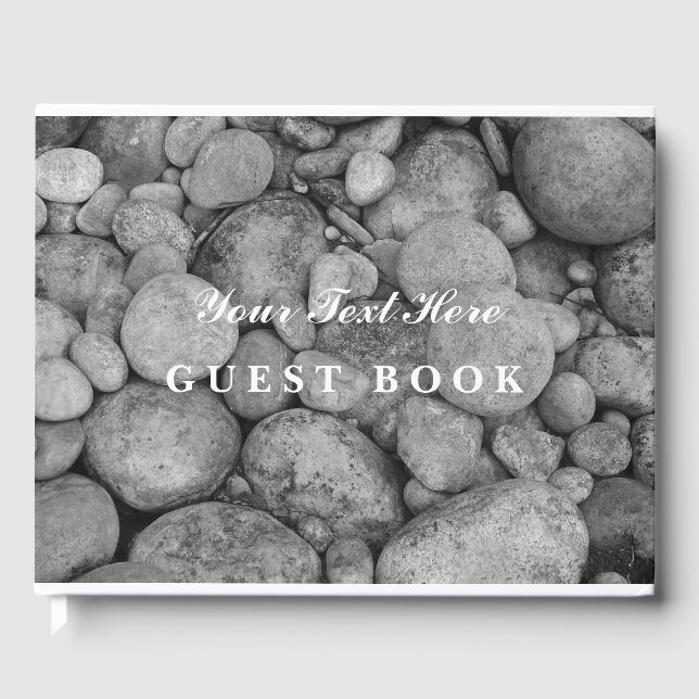 Elegant black and white pebble stone photo  guest book (Front)