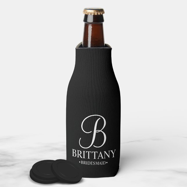 Elegant Black and White Personalised Bridesmaid Bottle Cooler (Creator Uploaded)