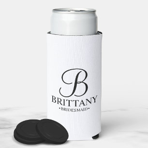 Elegant Black and White Personalised Bridesmaid Ca Seltzer Can Cooler