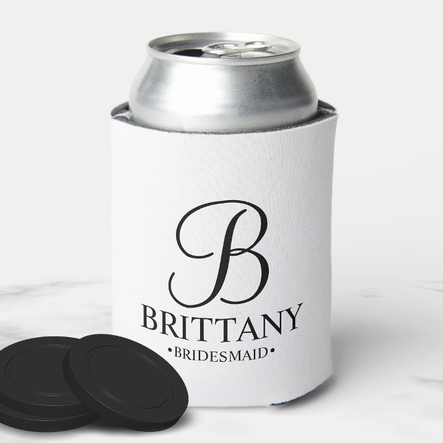 Elegant Black and White Personalised Bridesmaid Can Cooler (Creator Uploaded)