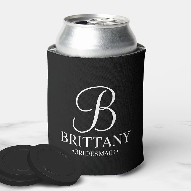 Elegant Black and White Personalised Bridesmaid Can Cooler (Creator Uploaded)