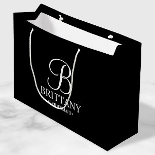 Elegant Black and White Personalised Bridesmaid Large Gift Bag