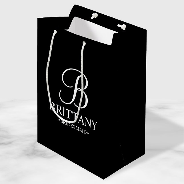 Elegant Black and White Personalised Bridesmaid Medium Gift Bag (Creator Uploaded)