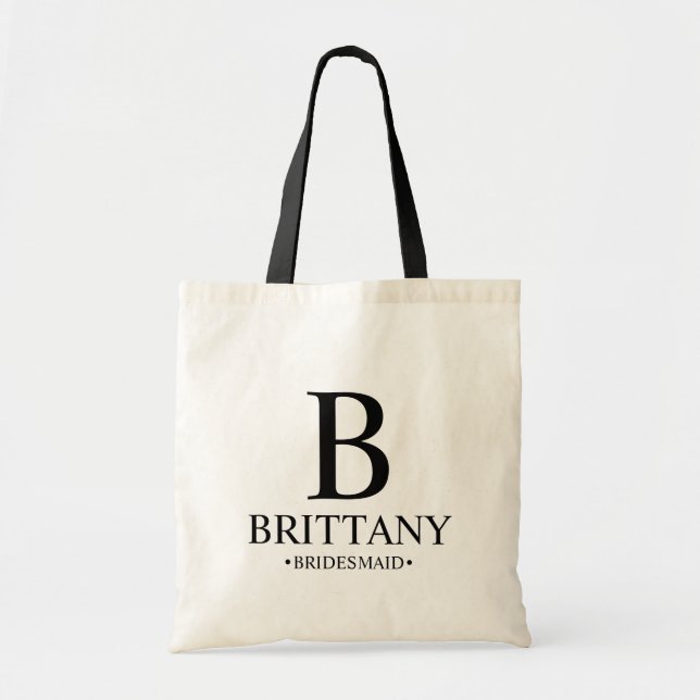 Elegant Black and White Personalised Bridesmaid To Tote Bag (Front)