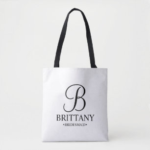 Elegant Black and White Personalised Bridesmaid Tote Bag