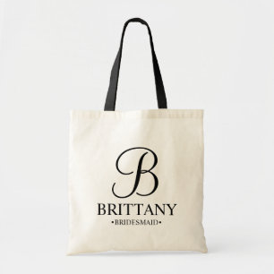 Elegant Black and White Personalised Bridesmaid Tote Bag