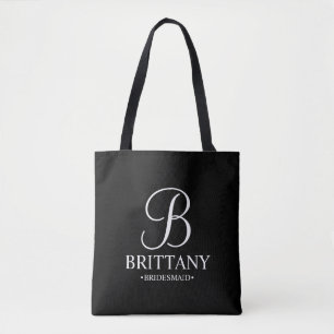 Elegant Black and White Personalised Bridesmaid Tote Bag