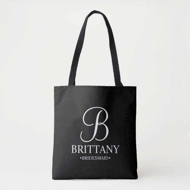 Elegant Black and White Personalised Bridesmaid Tote Bag (Front)