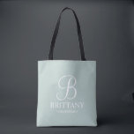Elegant Black and White Personalised Bridesmaid Tote Bag<br><div class="desc">Elegant Black and White Personalised Bridesmaid Gifts
featuring personalised monogram in white elegant script font style with bridesmaid's name and title in classic serif font style on sage green background.

Also perfect for Maid of Honour,  Flower Girl,  Mother of the Bride and more.</div>