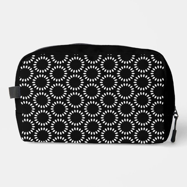 Elegant Black and White Petal Mandala Pattern Dopp Kit (Front)