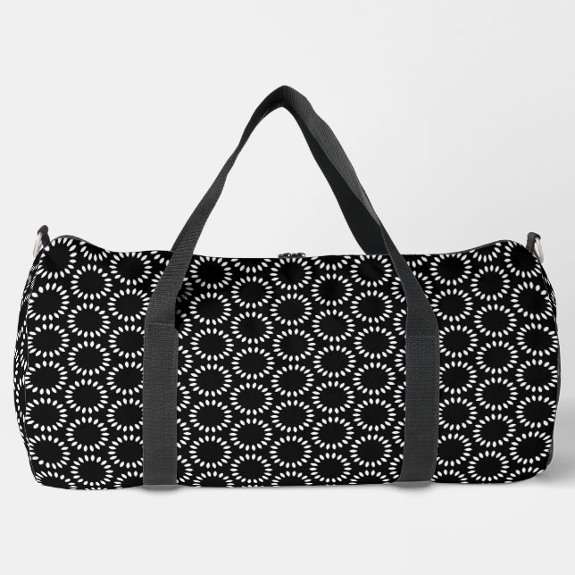 Elegant Black and White Petal Mandala Pattern Duffle Bag (Front)