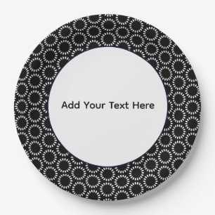 Elegant Black and White Petal Mandala Pattern Paper Plate