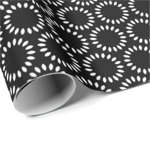 Elegant Black and White Petal Mandala Pattern Wrapping Paper