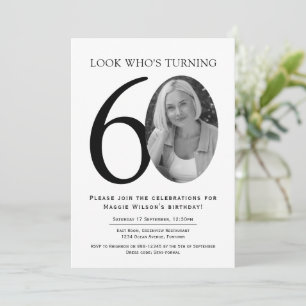 Elegant Black and White Photo Birthday Invitation