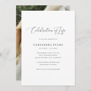 Elegant Black and White Photo Celebration of Life  Invitation