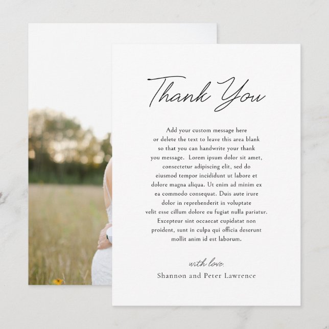 Elegant Black and White Photo Classic Wedding Thank You Card (Front/Back)