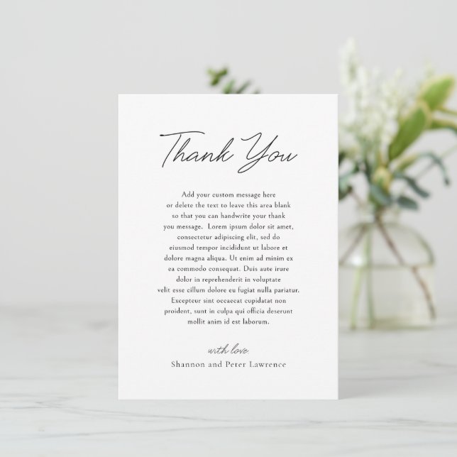 Elegant Black and White Photo Classic Wedding Thank You Card (Standing Front)