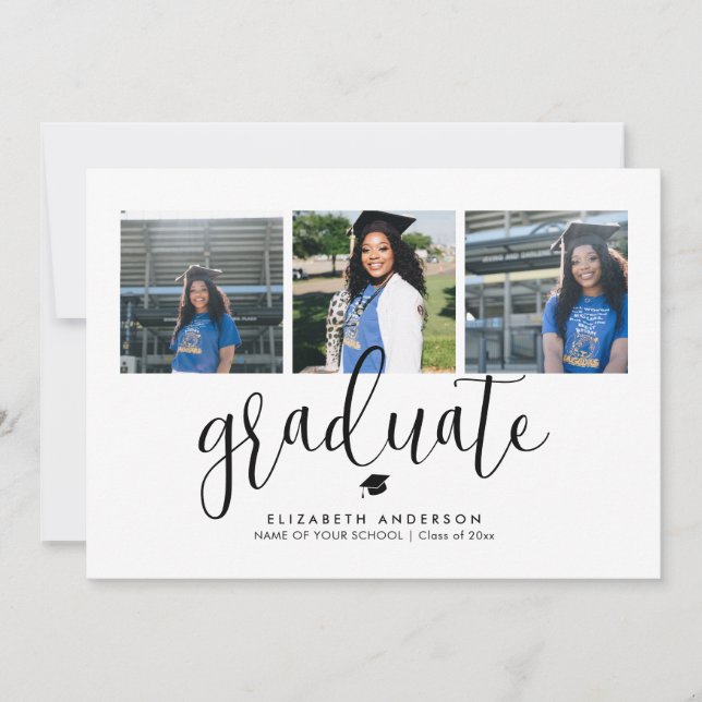 Elegant Black and White Photo Collage Graduation Invitation (Front)