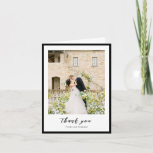Elegant Black and White Photo Modern Wedding Thank You Card
