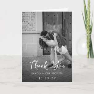 Elegant Black and White Photo Modern Wedding Thank You Card