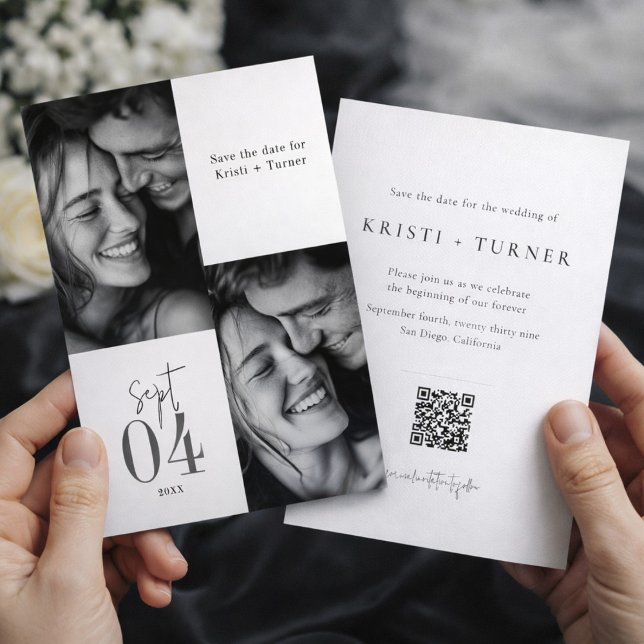 Elegant Black and White Photo QR Code Wedding Save The Date (Creator Uploaded)