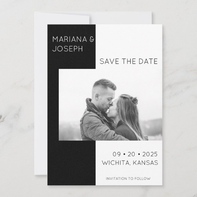 Elegant Black and White Photo Save The Date (Front)
