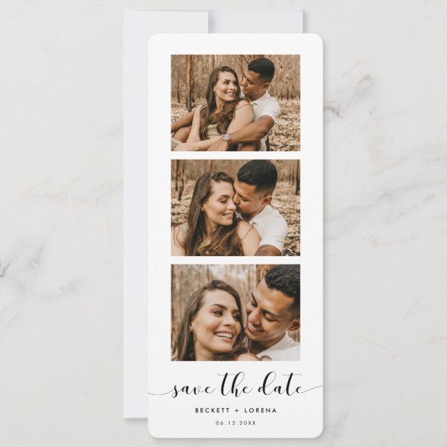 Elegant black and white Photo strip Save the date Announcement (Front)