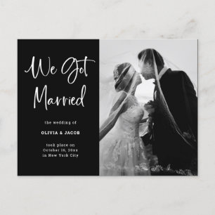 Elegant Black and White   Photo Wedding Announcement Postcard