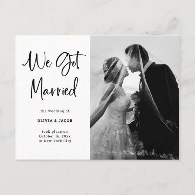Elegant Black and White | Photo Wedding Announcement Postcard (Front)