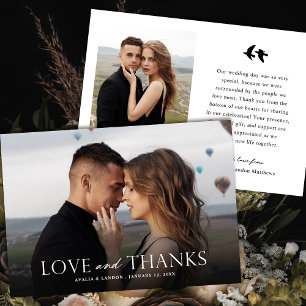Elegant Black and White Photo Wedding Birds Thank You Card