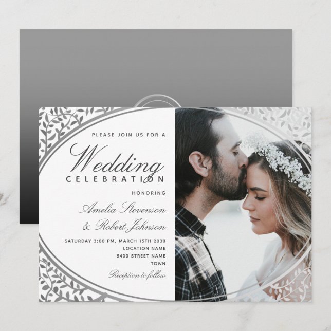 Elegant Black and White Photo Wedding Invitation (Front/Back)