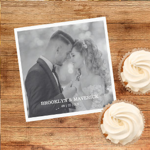 Elegant Black And White Photo Wedding Napkin