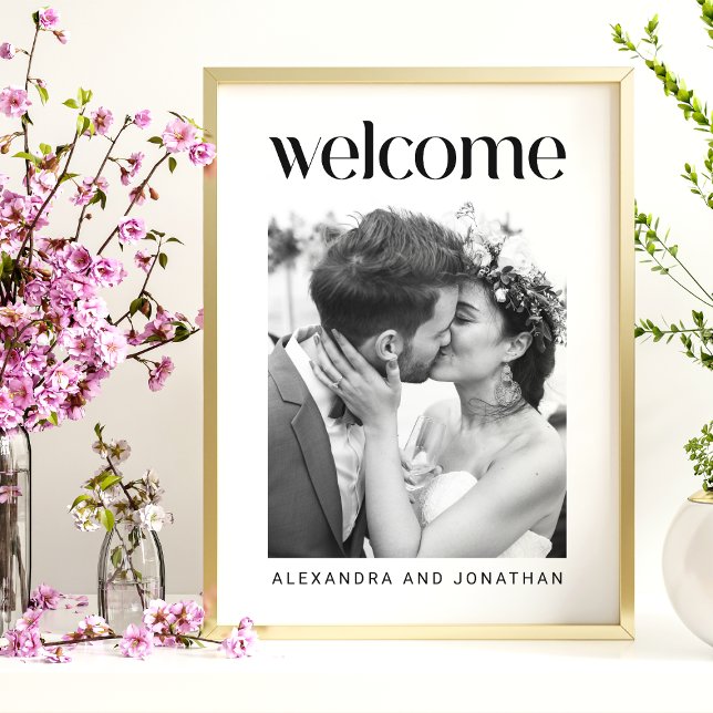 Elegant Black and White Photo Wedding Welcome Sign (Creator Uploaded)