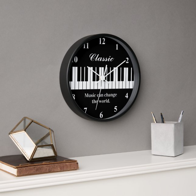 Elegant black and white piano keys wall clock (Office)