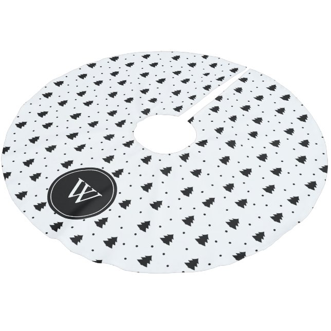 Elegant Black and White Pine Trees Personalised Brushed Polyester Tree Skirt (Angled)