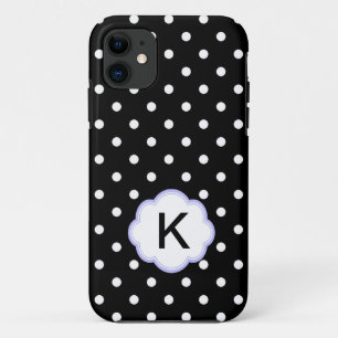Elegant black and white polka dots monogram iPhone 11 case