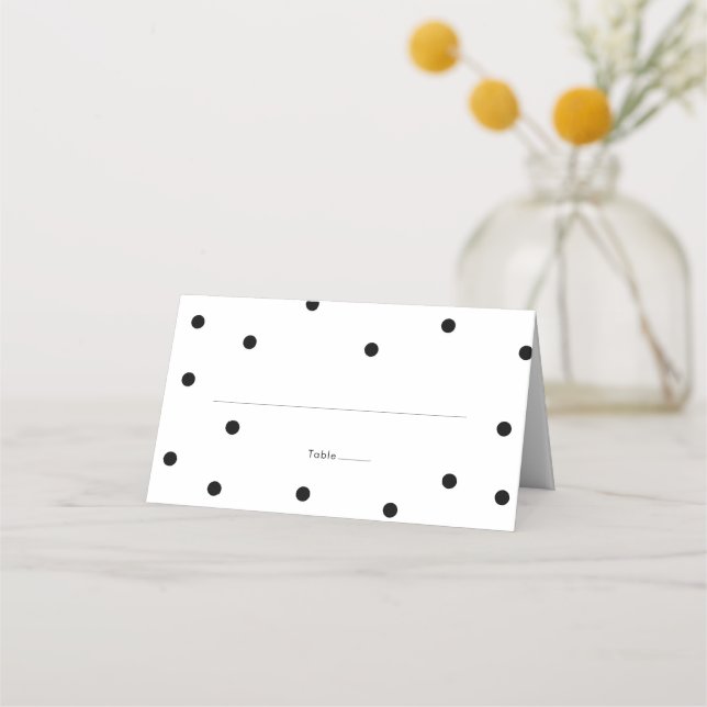 Elegant Black and White Polka Dots Wedding Place Card (Front)