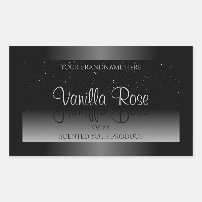 Elegant Black and White Product Label Soft Glitter (Front)