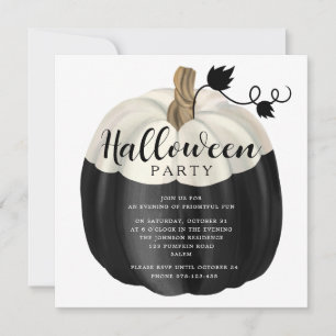 Elegant Black And White Pumpkin Halloween Party  Invitation