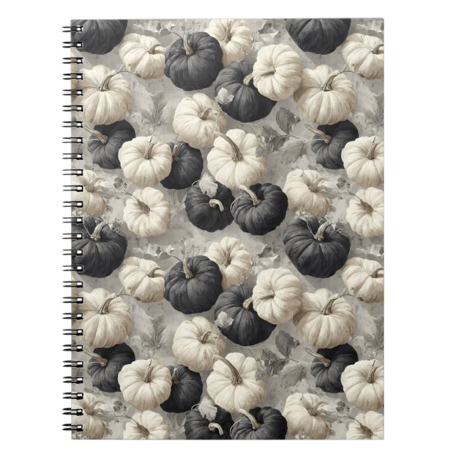 Elegant Black and White Pumpkins Notebook (Front)