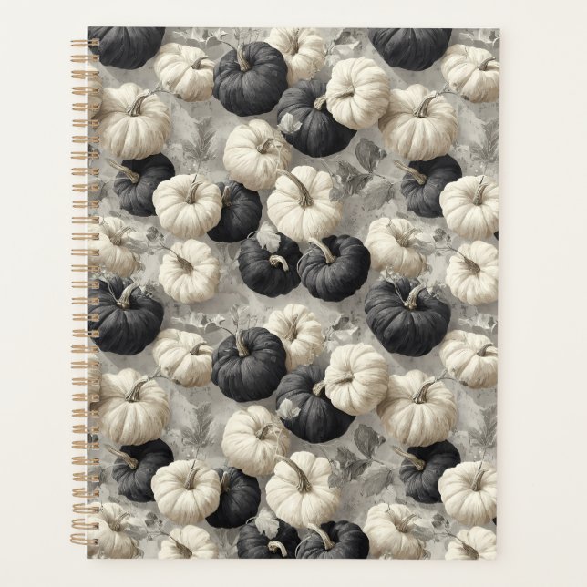 Elegant Black and White Pumpkins Planner (Front)